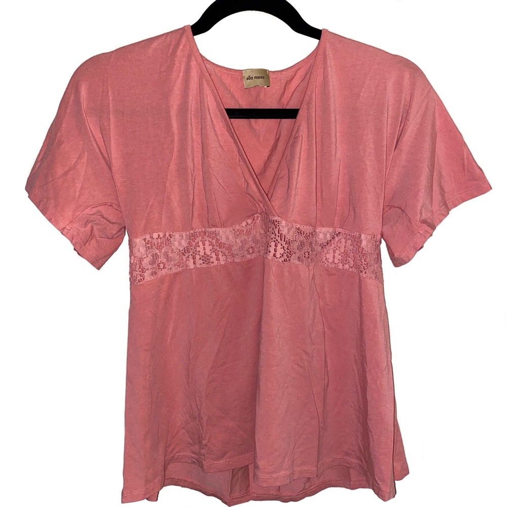 Ella Moss- Pink V-Neck Crossfront Blouse With Lace